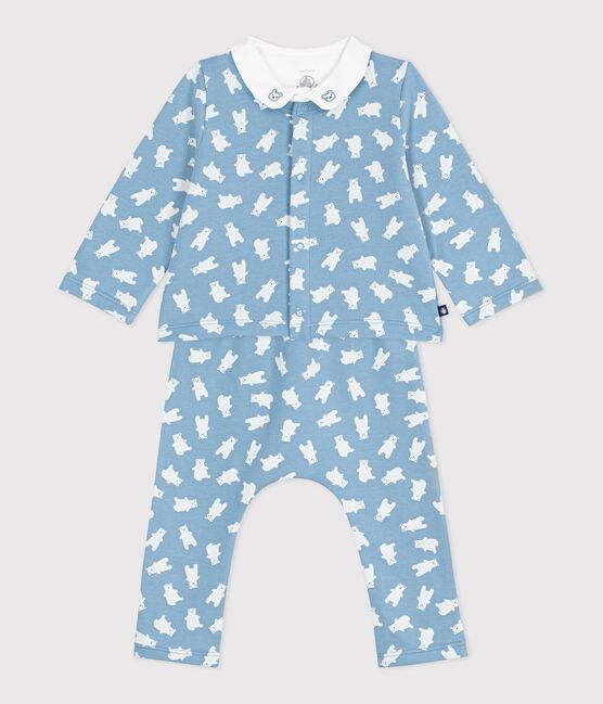 Ensemble 3 pièces bébé imprimé ours et son body brodé au col bleu ADRIATIC/ MULTICO