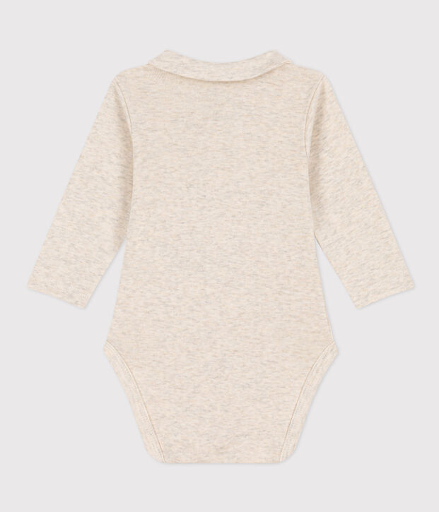 Body manches longues &agrave; col en coton b&eacute;b&eacute; beige chin&eacute;