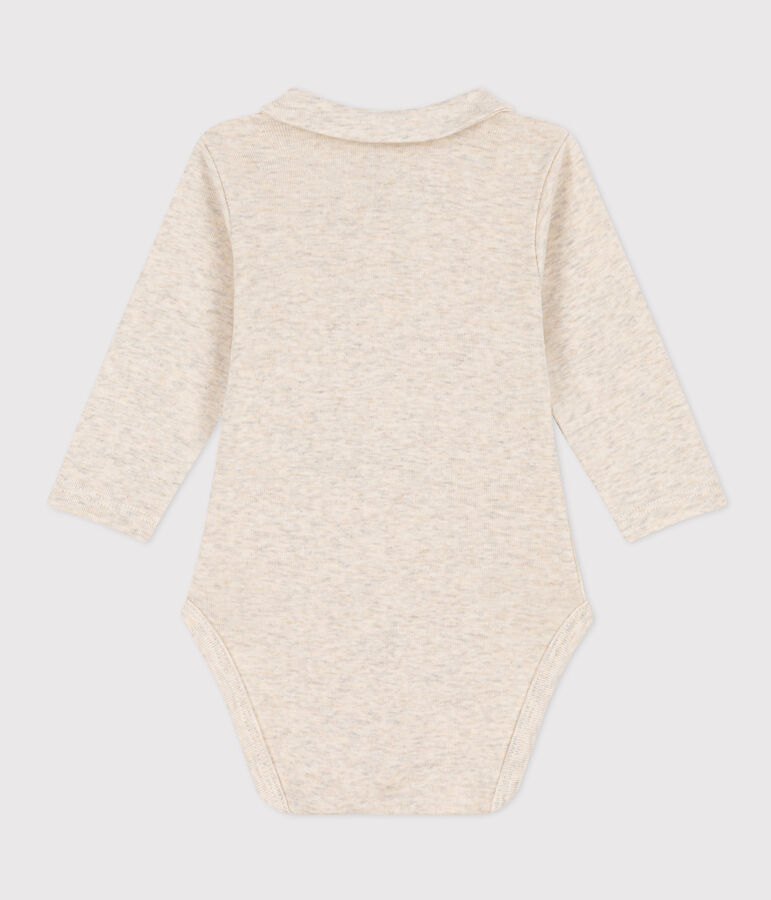 Body manches longues &agrave; col en coton b&eacute;b&eacute; beige