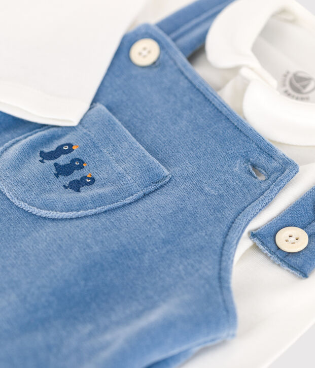 Ensemble salopette en velours b&eacute;b&eacute; bleu