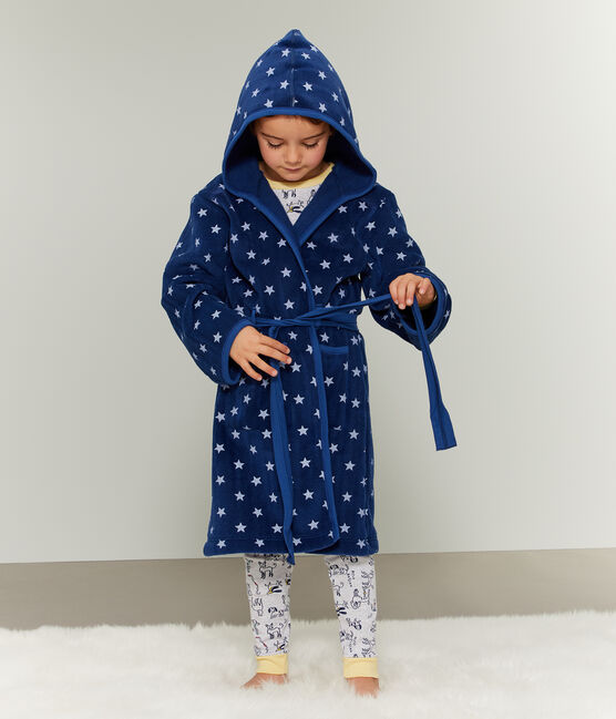 Robe de chambre enfant en polaire bleu MEDIEVAL/blanc MARSHMALLOW