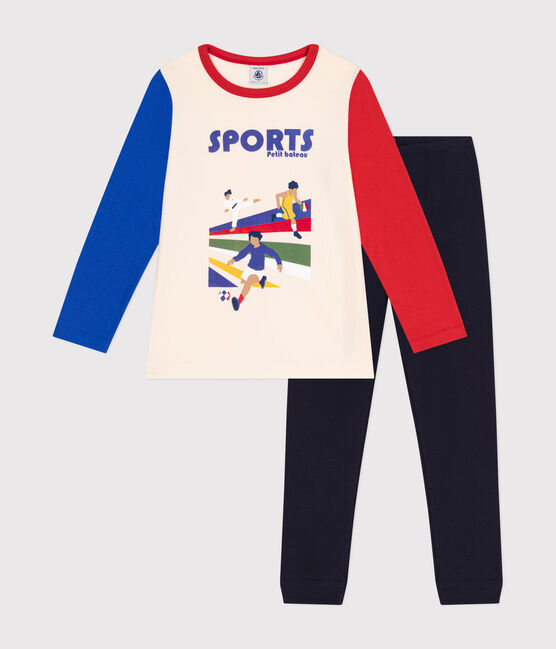 Pyjama en coton uni motif sports enfant bleu SMOKING/blanc MULTICO
