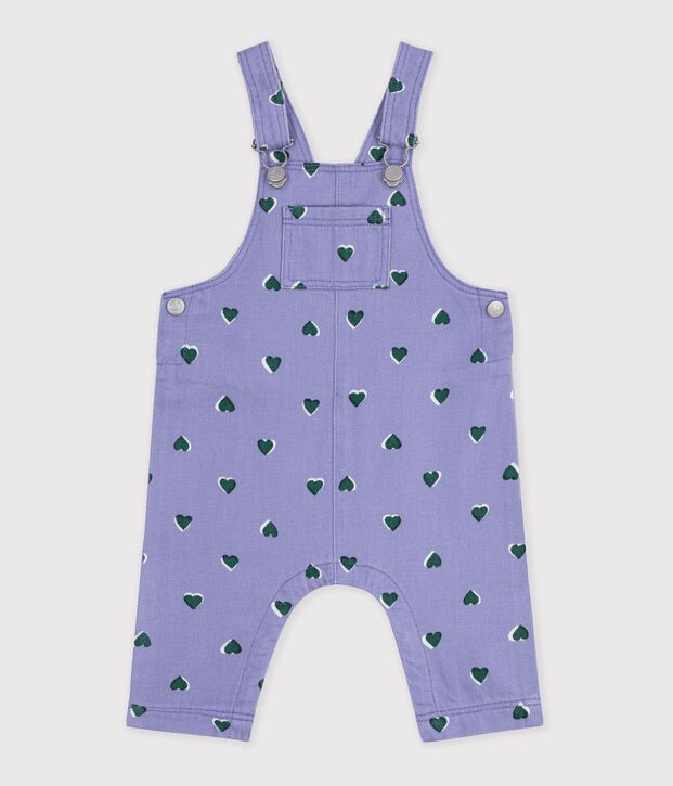 Salopette b&eacute;b&eacute; en serge jambes longues imprim&eacute;e c&oelig;urs violet/multicouleur