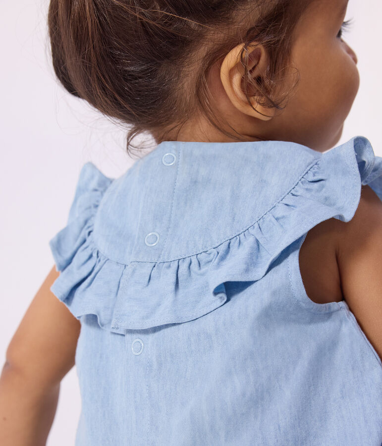 Blouse b&eacute;b&eacute; en coton sans manches en chambray brod&eacute; bleu BLEU CLAIR