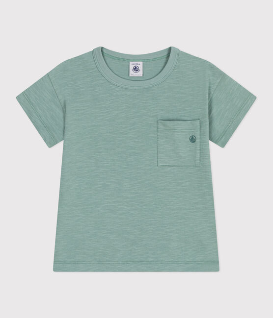 Teeshirt enfant en coton manches courtes uni vert PAUL