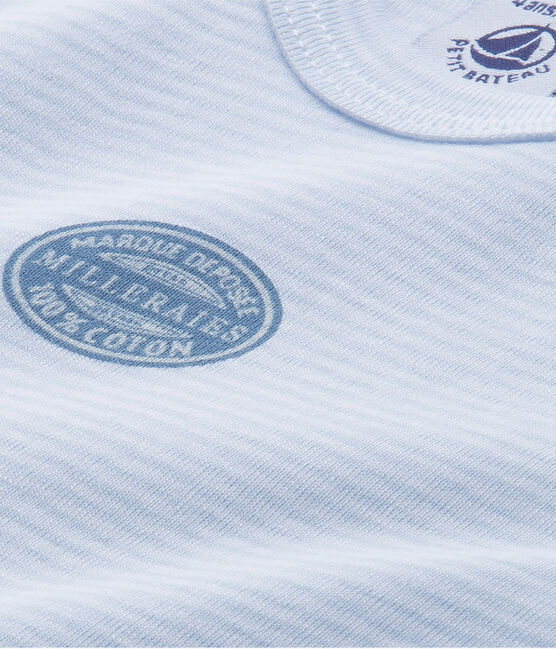 Body bébé garçon manches courtes à milleraies bleu FRAICHEUR/blanc ECUME