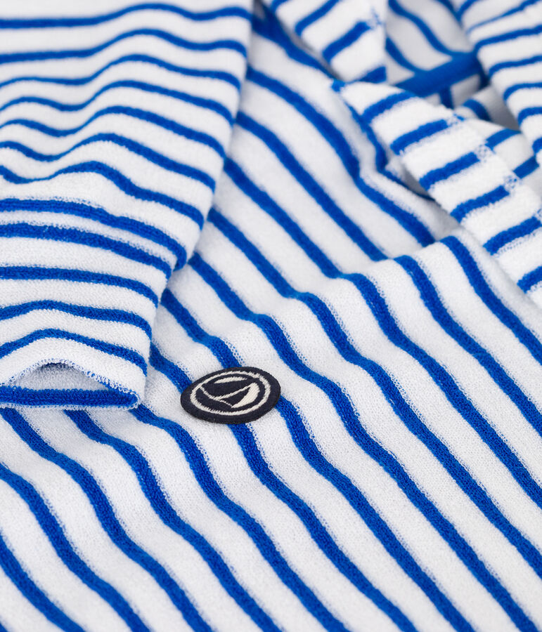 Sweatshirt &agrave; capuche enfant mixte en coton &eacute;ponge &agrave; rayures bleu MARSHMALLOW/ PORCELANA