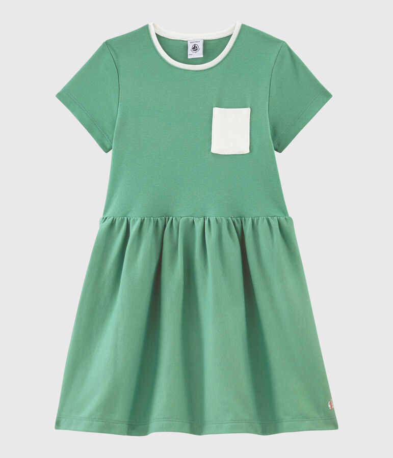 Robe manches courtes en coton enfant fille vert