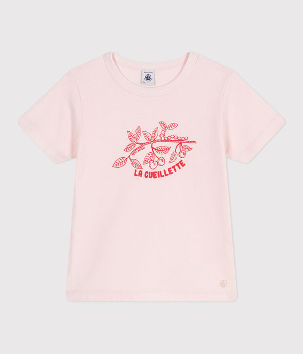 Teeshirt enfant en coton manches courtes imprim&eacute; rose clair