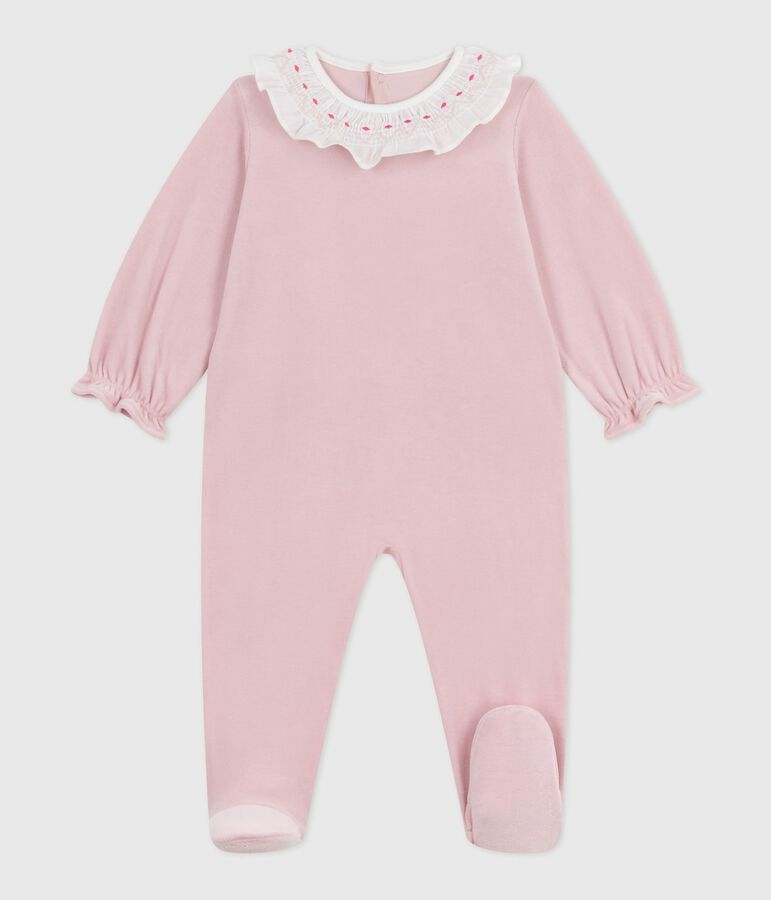 Pyjama b&eacute;b&eacute; en velours ouverture au dos uni rose JOLI
