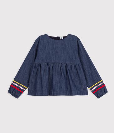 Blouse enfant en denim manches longues unie