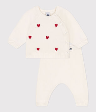 Ensemble 2 pièces bébé en tricot et cœurs brodés rouge/rouge