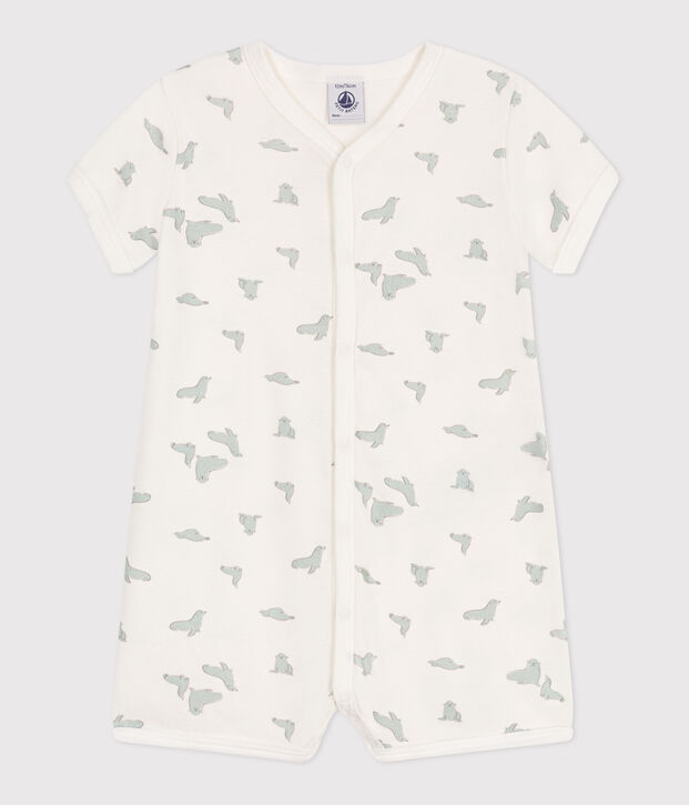 Combinaison courte b&eacute;b&eacute; en coton phoques blanc/multicouleur
