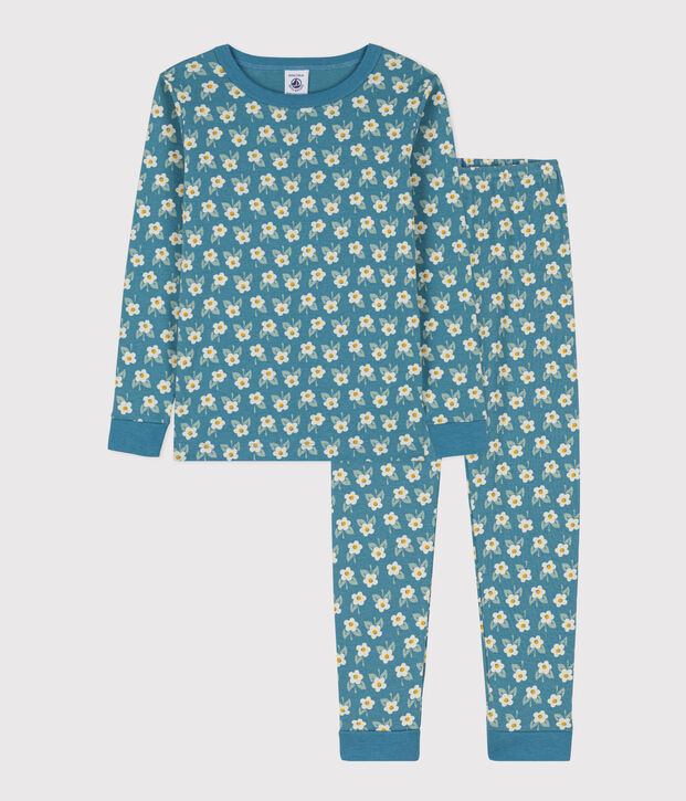 Pyjama ajust&eacute; petite fille en coton bleu/multicouleur