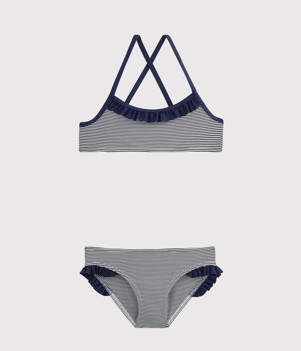 Maillot de bain  enfant fille bleu/blanc