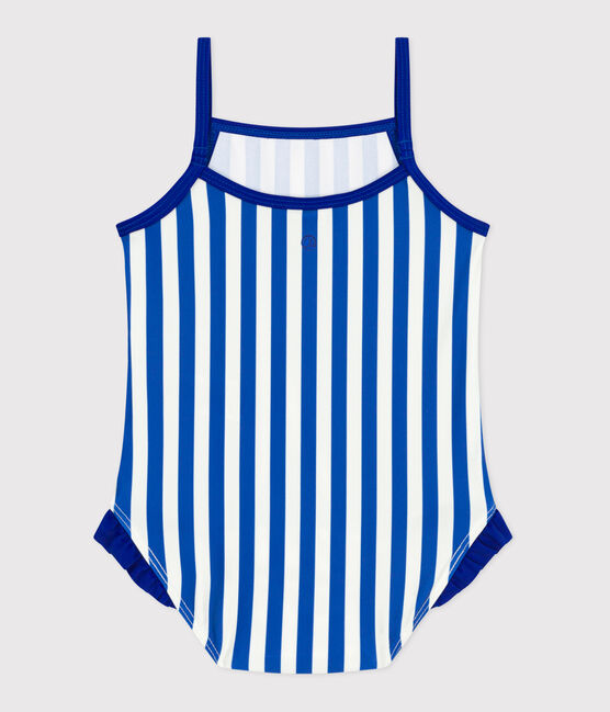 Maillot de bain bébé une pièce à volants, imprimé rayé bleu SURF/blanc MARSHMALLOW