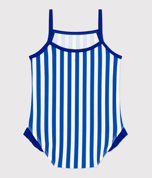 Maillot de bain b&eacute;b&eacute; une pi&egrave;ce &agrave; volants, imprim&eacute; ray&eacute; bleu/blanc