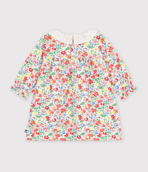 Robe b&eacute;b&eacute; en coton manches longues imprim&eacute;e &agrave; fleurs blanc/multicouleur