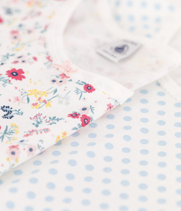 Lot de 2 pyjamas pois bleus et fleurs petite fille en coton multicouleur