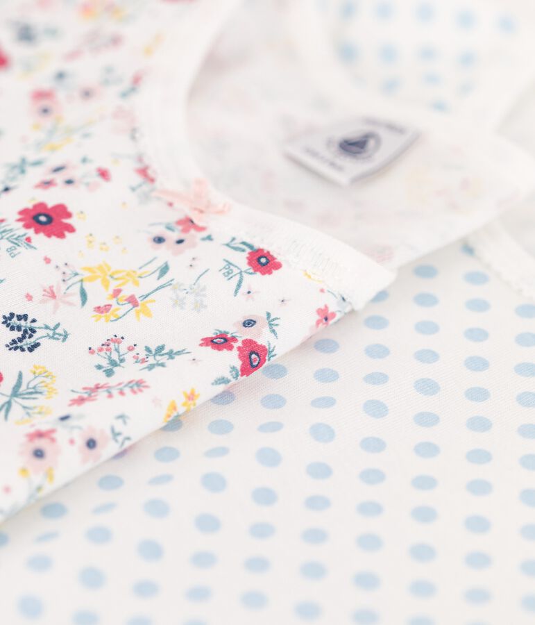 Lot de 2 pyjamas pois bleus et fleurs petite fille en coton multicouleur