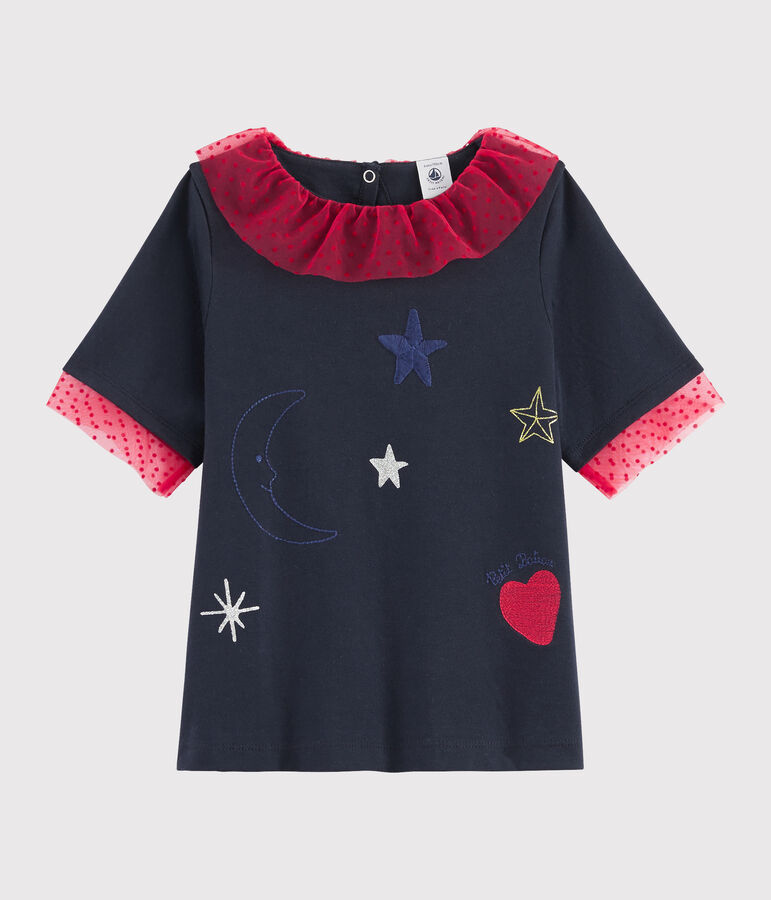 Tee-shirt brod&eacute; enfant fille bleu