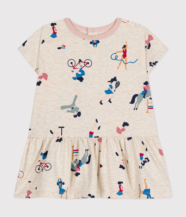 Robe manches courtes en jersey fin b&eacute;b&eacute; beige/multicouleur