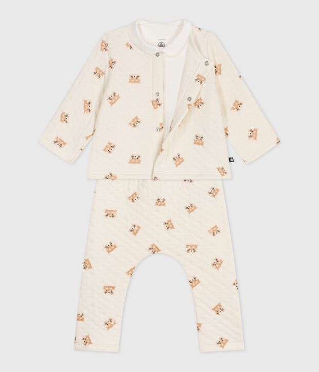 Ensemble 3 pi&egrave;ces b&eacute;b&eacute; imprim&eacute; pandas roux en coton &eacute;cru/multicouleur