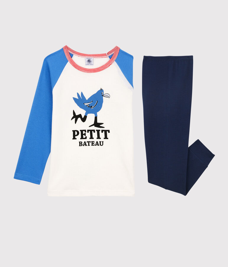 Pyjama motif poulette petit ga&ccedil;on en coton biologique bleu/multicouleur