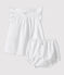 Robe blanche manches courtes avec bloomer bébé fille en popeline de coton biologique blanc ECUME
