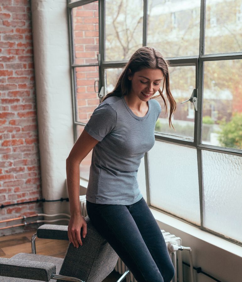 Tee shirt manches courtes iconique femme bleu/blanc