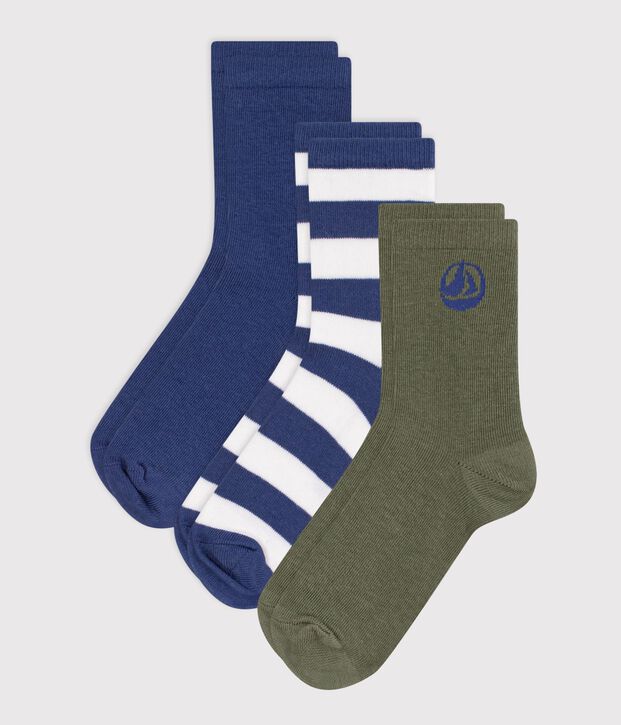 3 paires de chaussettes enfant en coton &agrave; rayures et unies multicouleur