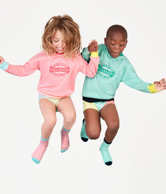 Sweat à capuche enfant en côte vert ESPERANZA/blanc MARSHMALLOW