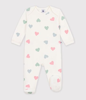 Pyjama bébé en coton éponge ouverture sans pression imprimé cœurs