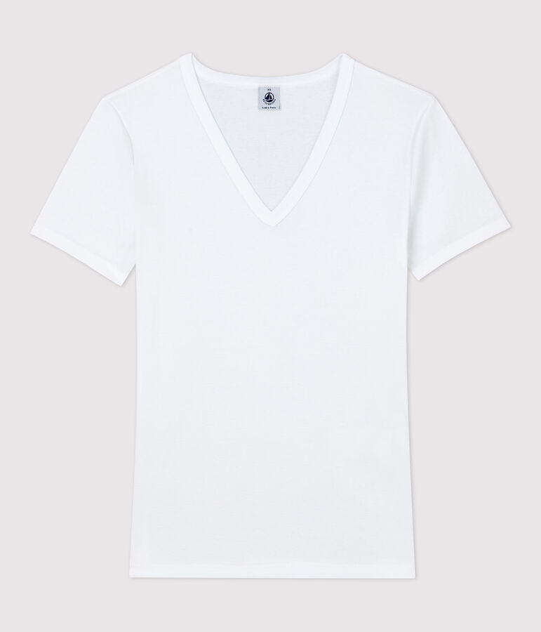 Tee-shirt L'ICONIQUE col V en coton Femme blanc ECUME