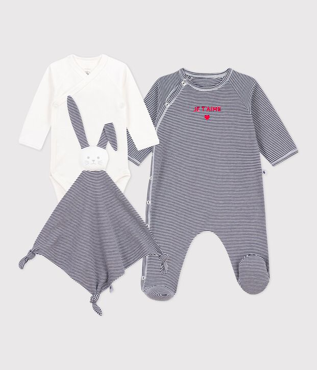 Coffret cadeau naissance en coton &agrave; rayures multicouleur