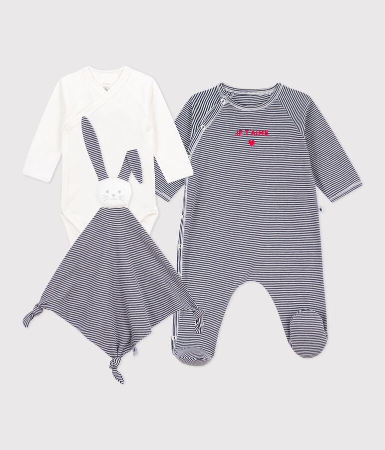 Coffret cadeau naissance en coton &agrave; rayures variante 1
