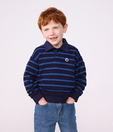 Sweatshirt col polo enfant en coton à rayures