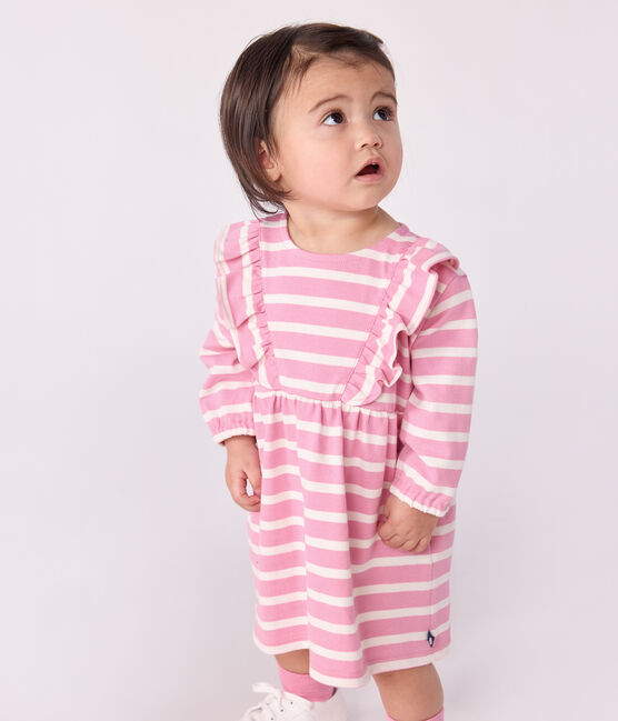Robe bébé en coton manches longues rayée rose BOUDOIR/ MILK