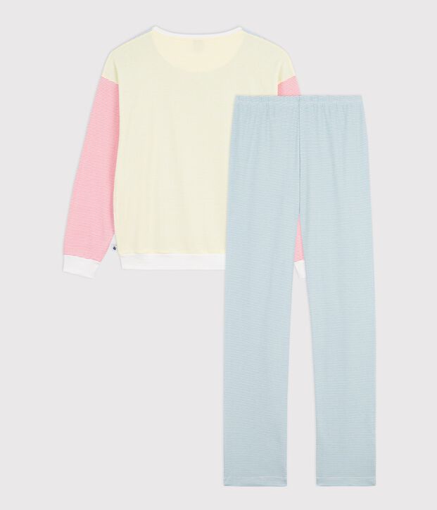 Pyjama femme en coton &agrave; rayures blanc/multicouleur