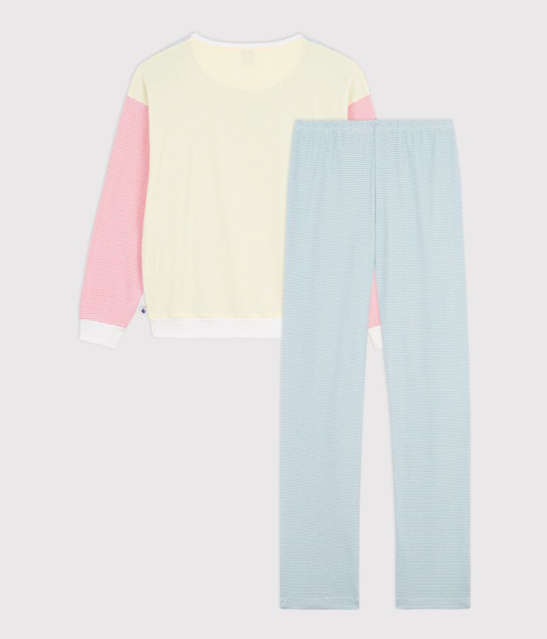Pyjama femme en coton &agrave; rayures blanc/multicouleur