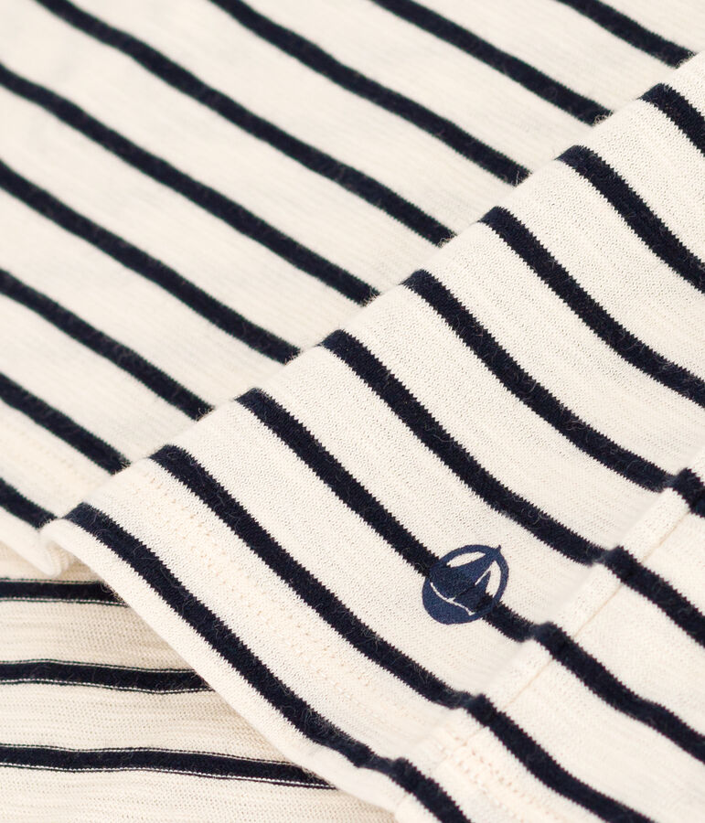 Tee-shirt Le Droit col rond en coton ray&eacute; femme &eacute;cru/bleu