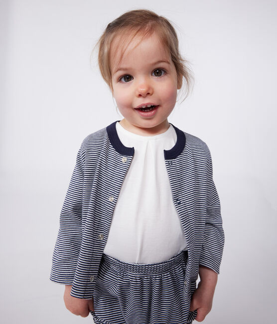 Cardigan en tubique rayé bébé bleu SMOKING/blanc MARSHMALLOW