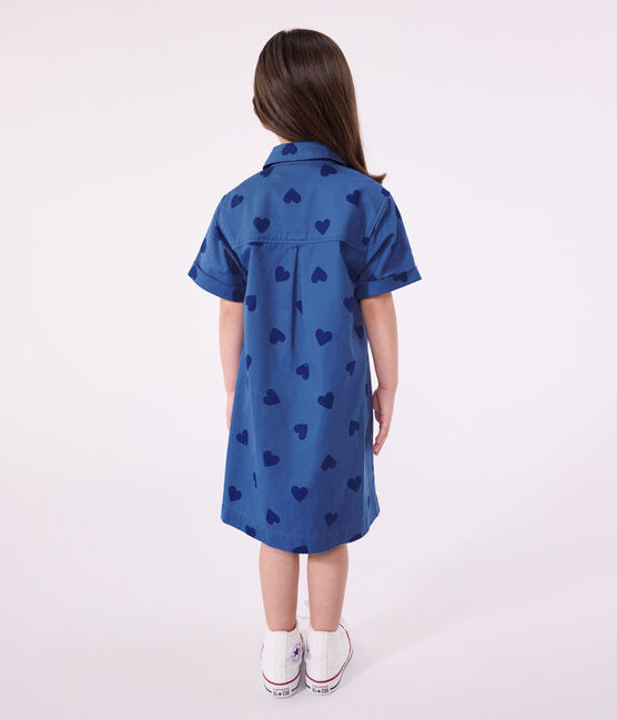 Robe enfant  manches courtes en coton cœurs bleu ALASKA FONCE/ MEDIEVAL