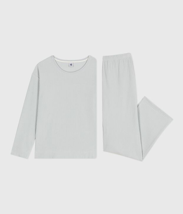 Pyjama femme en velours uni jambe droite bleu