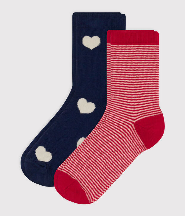 Lot de 2 paires de chaussettes c&oelig;urs en jersey de coton enfants multicouleur
