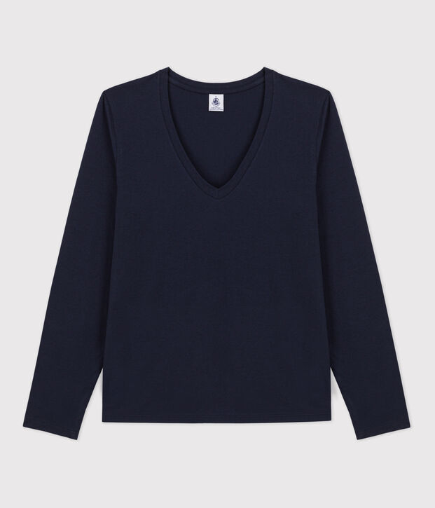 Tee-shirt LE DROIT col V en coton Femme bleu marine