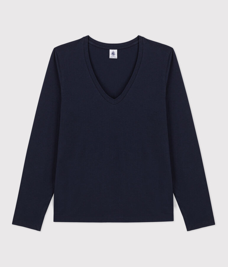 Tee-shirt LE DROIT col V en coton Femme bleu SMOKING