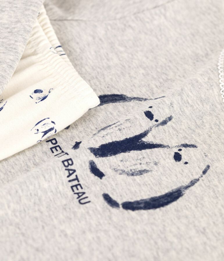 Pyjama enfant en coton imprim&eacute; pingouin gris BELUGA/blanc MULTICO