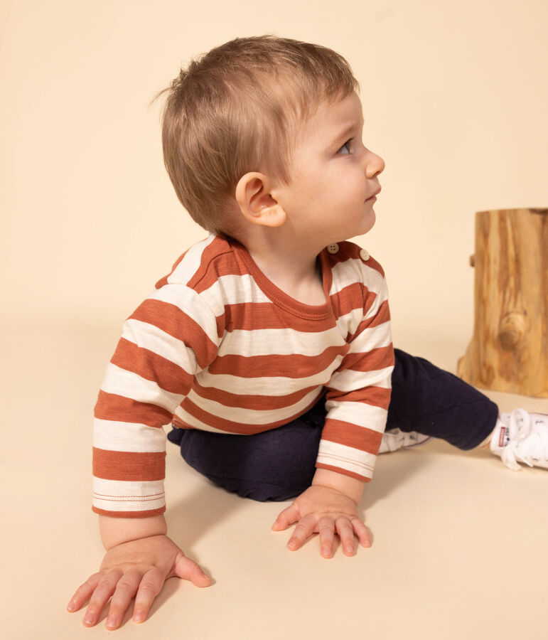 Tee-shirt manches longues en jersey flamm&eacute; imprim&eacute; b&eacute;b&eacute; marron/&eacute;cru