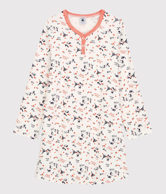 Chemise de nuit imprimé Paris petite fille en coton biologique blanc MARSHMALLOW/blanc MULTICO